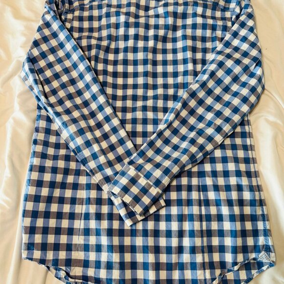Banana Republic Grant Fit Supima Cotton Sz L Button Up Long Sleeve Blue/Plaid - Picture 4 of 7